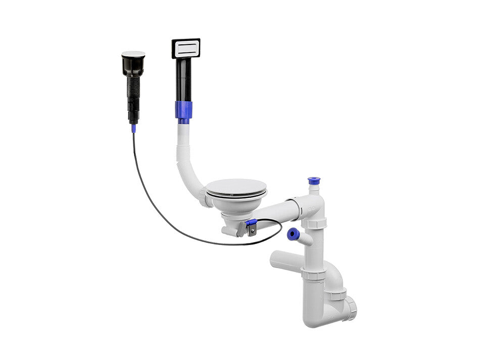 Sifon Save Space + Easy Clean, cuvă simplă, automat cu mască pentru chiuvete de bucătărie sub blat, preaplin dreptunghiular