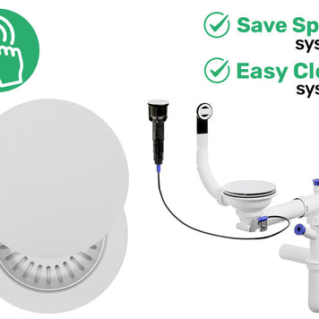 Sifon Save Space + Easy Clean, cuvă simplă, automat cu mască, preaplin dreptunghiular