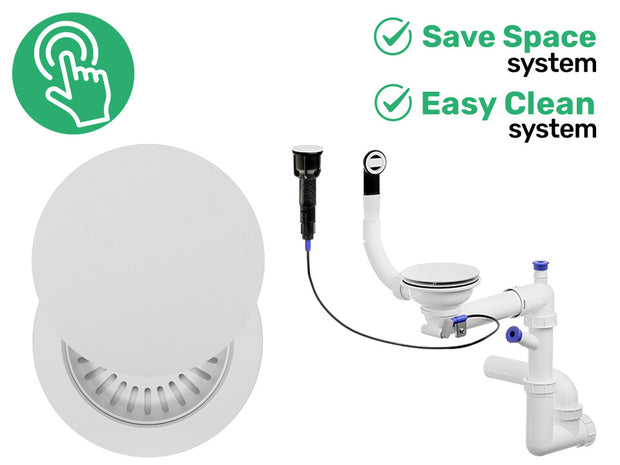 Sifon Save Space + Easy Clean, cuvă simplă, automat cu mască, preaplin dreptunghiular