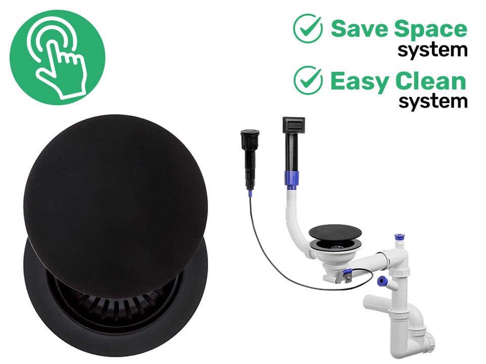 Sifon Save Space + Easy Clean, cuvă simplă, automat cu mască, preaplin dreptunghiular