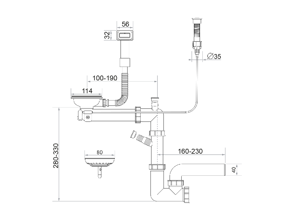 Sifon Save Space + Easy Clean, cuvă simplă, automat cu mască, preaplin dreptunghiular