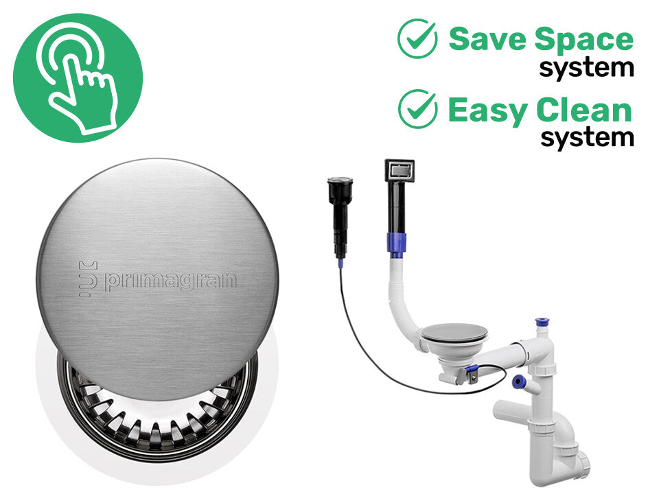 Sifon Save Space + Easy Clean, cuvă simplă, automat cu mască, preaplin dreptunghiular