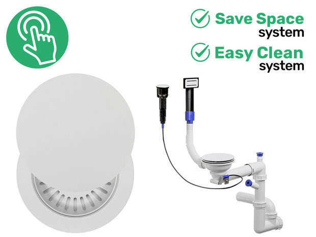 Sifon Save Space + Easy Clean, cuvă simplă, automat cu mască, preaplin dreptunghiular