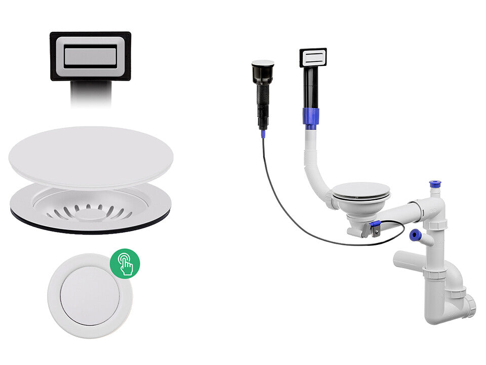 Sifon Save Space + Easy Clean, cuvă simplă, automat cu mască, preaplin dreptunghiular