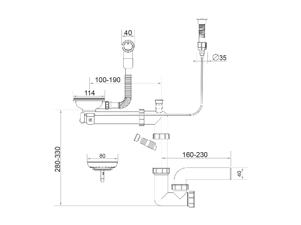 Sifon Save Space + Easy Clean, cuvă simplă, automat cu mască, preaplin rotund