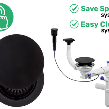 Sifon Save Space + Easy Clean pentru chiuvetă cu o cuvă — automat cu buton, cu mască, preaplin vertical