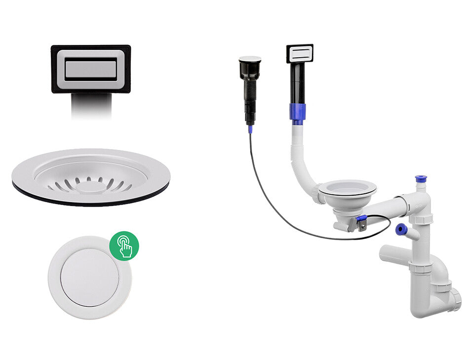 Sifon Save Space + Easy Clean pentru chiuvetă cu o cuvă – dop automat, preaplin dreptunghiular