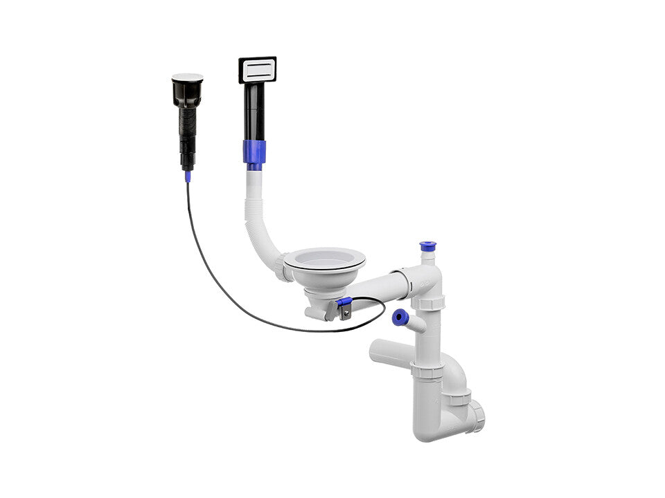 Sifon Save Space + Easy Clean pentru chiuvetă cu o cuvă – dop automat, preaplin dreptunghiular