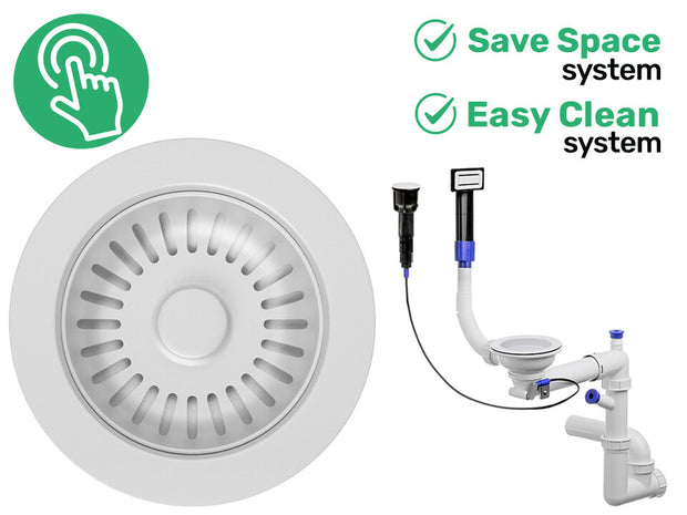 Sifon Save Space + Easy Clean pentru chiuvetă cu o cuvă – dop automat, preaplin dreptunghiular