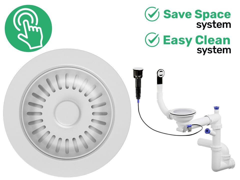 Sifon Save Space + Easy Clean automat, 1 cuvă, preaplin rotund – pentru chiuvete sub blat