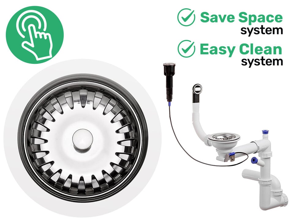 Sifon Save Space + Easy Clean automat, 1 cuvă, preaplin rotund – pentru chiuvete sub blat