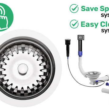 Sifon compact pentru chiuvetă cu o cuvă – Save Space + Easy Clean, preaplin dreptunghiular, dop automat