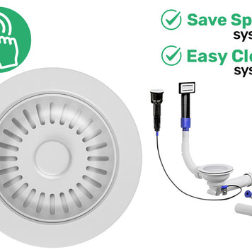 Sifon compact pentru chiuvetă cu o cuvă – Save Space + Easy Clean, preaplin dreptunghiular, dop automat