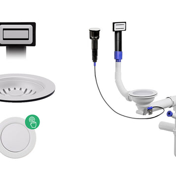 Sifon compact pentru chiuvetă cu o cuvă – Save Space + Easy Clean, preaplin dreptunghiular, dop automat