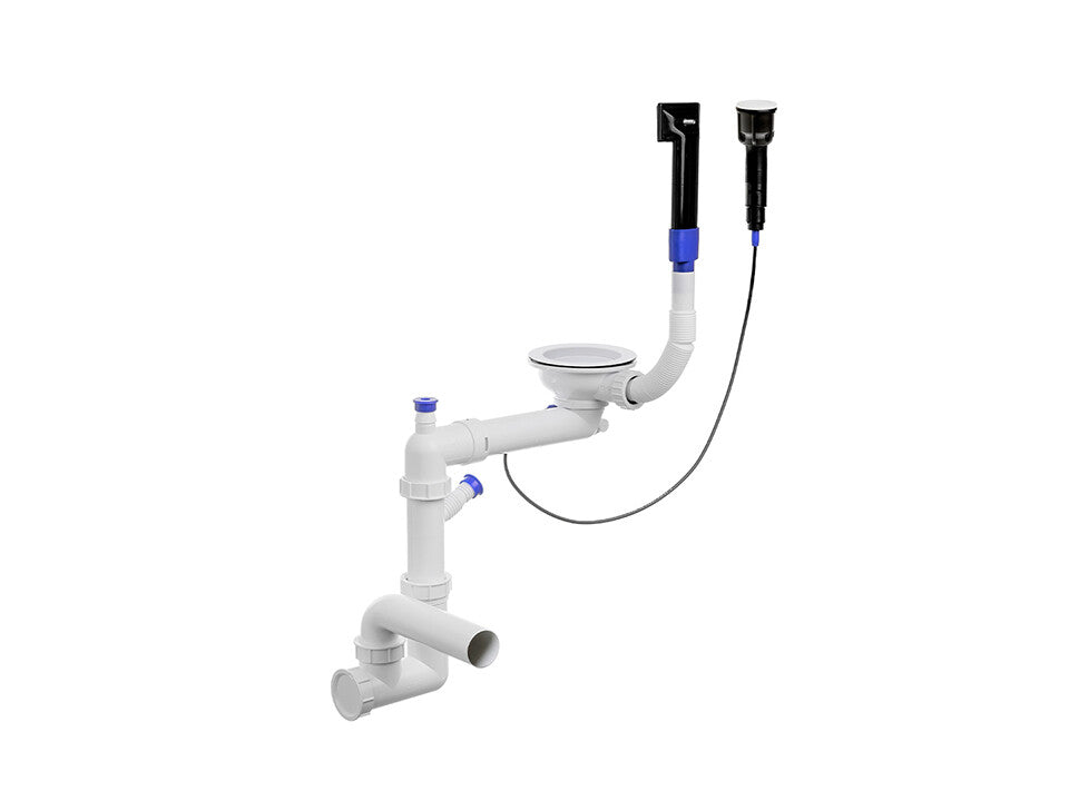 Sifon compact pentru chiuvetă cu o cuvă – Save Space + Easy Clean, preaplin dreptunghiular, dop automat