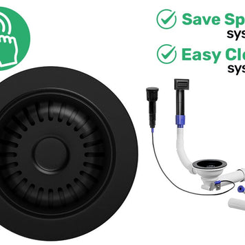 Sifon compact pentru chiuvetă cu o cuvă – Save Space + Easy Clean, preaplin dreptunghiular, dop automat