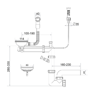 Sifon Save Space + Easy Clean pentru chiuvetă cu o cuvă — automat, preaplin rotund