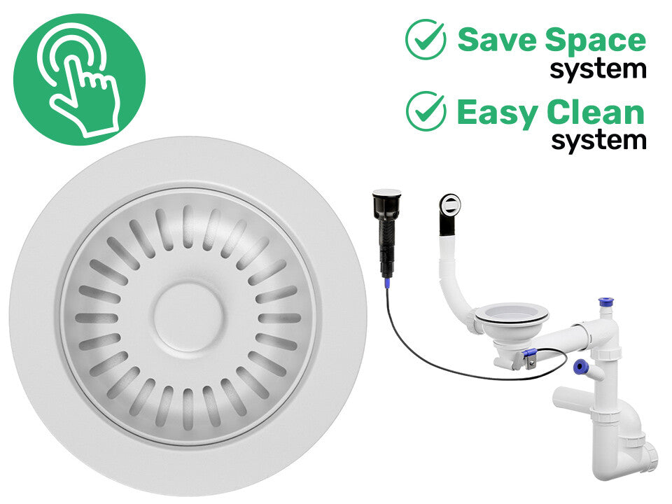 Sifon Save Space + Easy Clean pentru chiuvetă cu o cuvă — automat, preaplin rotund