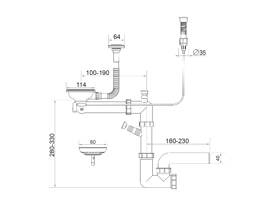 Sifon Save Space + Easy Clean cuva simplă automat - preaplin vertical