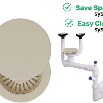 Sifon Save Space + Easy Clean, cuvă simplă, manual cu mască pentru chiuvete de bucătărie sub blat, două preaplinuri verticale