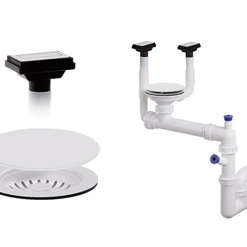 Sifon Save Space + Easy Clean, cuvă simplă, manual cu mască pentru chiuvete de bucătărie sub blat, două preaplinuri verticale