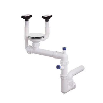 Sifon Save Space + Easy Clean, cuvă simplă, manual cu mască pentru chiuvete de bucătărie sub blat, două preaplinuri verticale