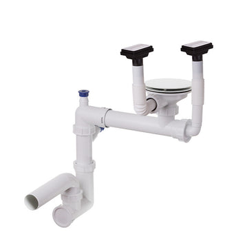 Sifon Save Space + Easy Clean, cuvă simplă, manual cu mască pentru chiuvete de bucătărie sub blat, două preaplinuri verticale