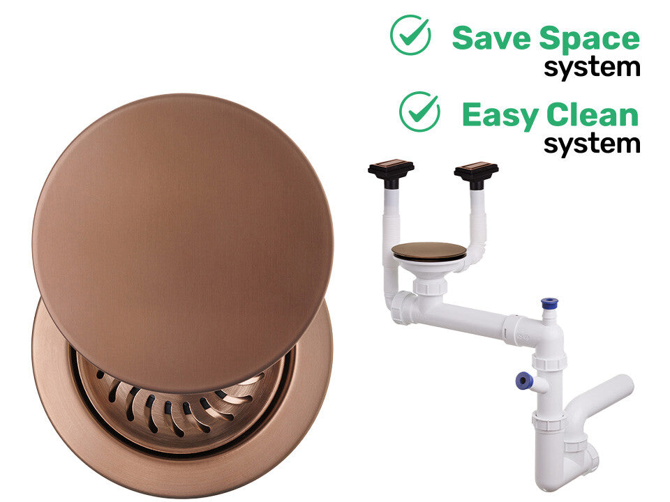 Sifon Save Space + Easy Clean, cuvă simplă, manual cu mască, două preaplinuri verticale