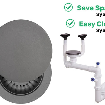 Sifon Save Space + Easy Clean, cuvă simplă, manual cu mască, două preaplinuri verticale