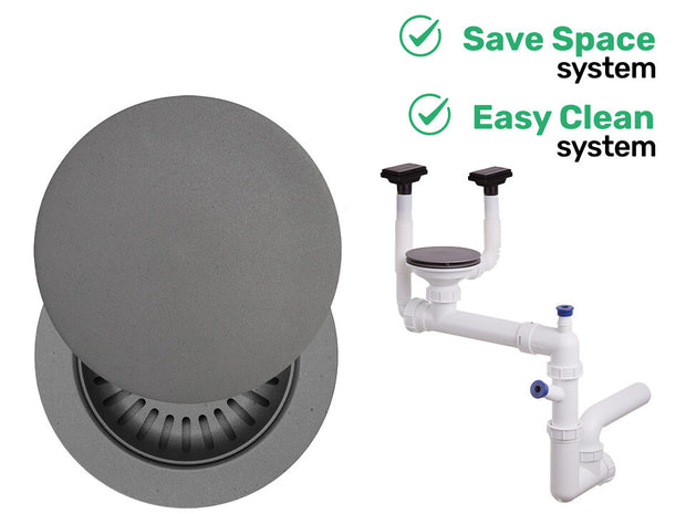 Sifon Save Space + Easy Clean, cuvă simplă, manual cu mască, două preaplinuri verticale