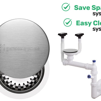 Sifon Save Space + Easy Clean, cuvă simplă, manual cu mască, două preaplinuri verticale