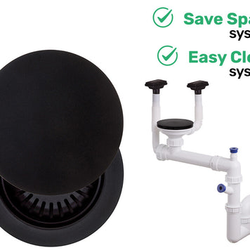 Sifon Save Space + Easy Clean, cuvă simplă, manual cu mască, două preaplinuri verticale