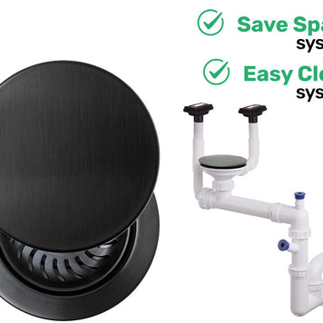 Sifon Save Space + Easy Clean, cuvă simplă, manual cu mască, două preaplinuri verticale