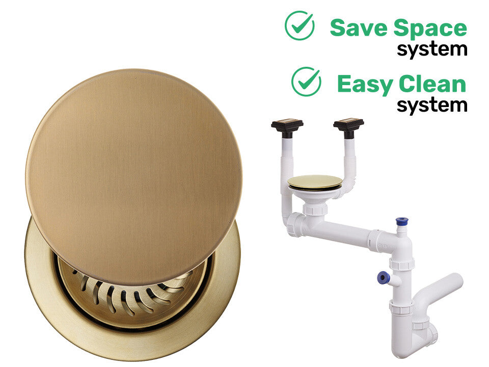 Sifon Save Space + Easy Clean, cuvă simplă, manual cu mască, două preaplinuri verticale