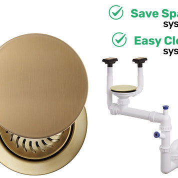 Sifon Save Space + Easy Clean, cuvă simplă, manual cu mască, două preaplinuri verticale