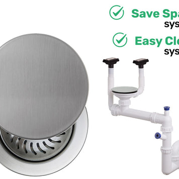 Sifon Save Space + Easy Clean, cuvă simplă, manual cu mască, două preaplinuri verticale