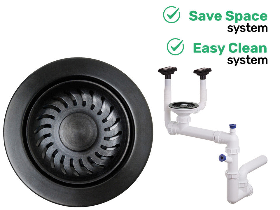 Sifon Save Space + Easy Clean, cuvă simplă, manual, cu două preaplinuri, preaplin vertical