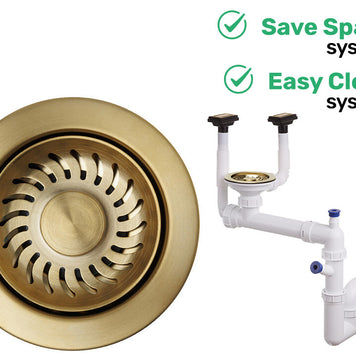 Sifon Save Space + Easy Clean, cuvă simplă, manual, cu două preaplinuri pentru chiuvete sub blat, preaplin vertical