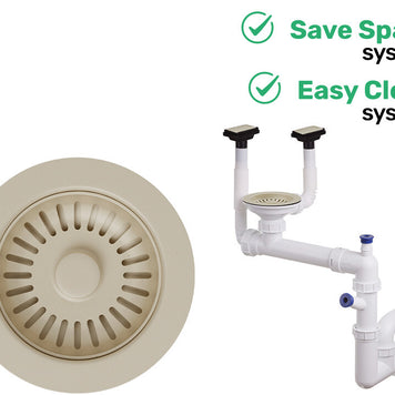 Sifon Save Space + Easy Clean, cuvă simplă, manual, cu două preaplinuri pentru chiuvete sub blat, preaplin vertical