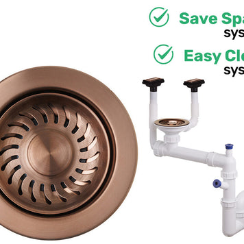 Sifon Save Space + Easy Clean, cuvă simplă, manual, cu două preaplinuri pentru chiuvete sub blat, preaplin vertical