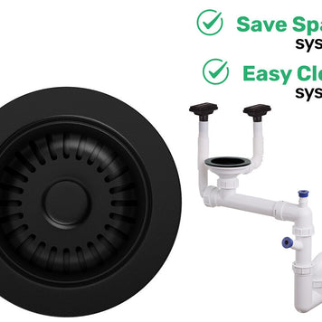 Sifon Save Space + Easy Clean, cuvă simplă, manual, cu două preaplinuri pentru chiuvete sub blat, preaplin vertical