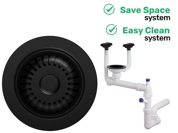 Sifon Save Space + Easy Clean, cuvă simplă, manual, cu două preaplinuri pentru chiuvete sub blat, preaplin vertical