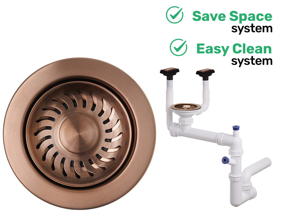 Sifon Save Space + Easy Clean, cuvă simplă, manual, cu două preaplinuri, preaplin vertical