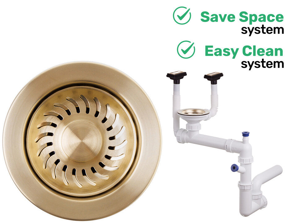 Sifon Save Space + Easy Clean, cuvă simplă, manual, cu două preaplinuri pentru chiuvete sub blat, preaplin vertical