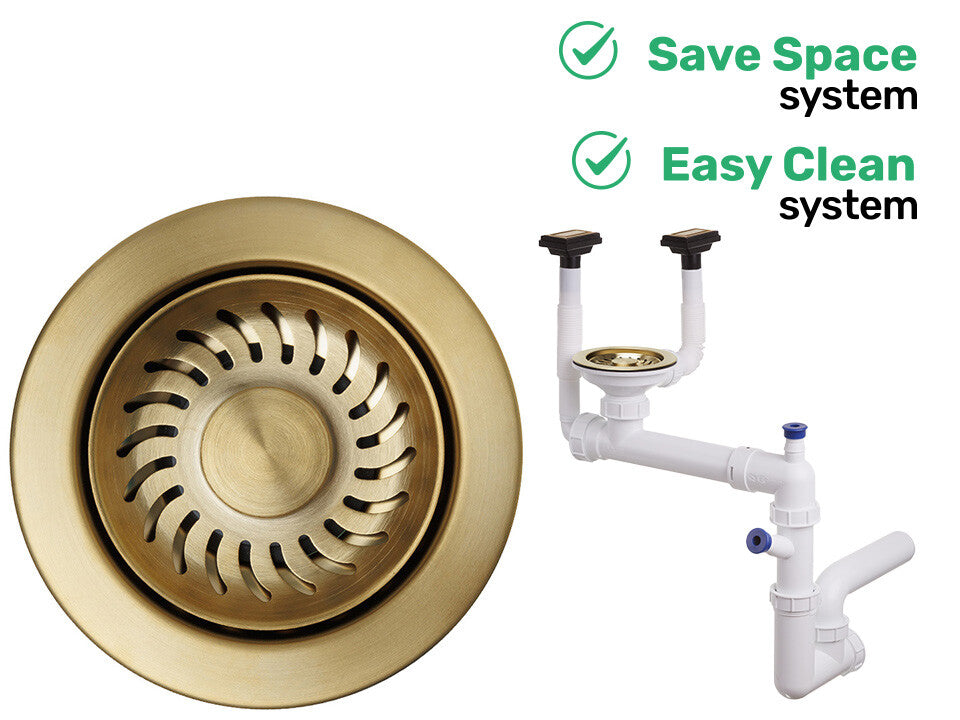 Sifon Save Space + Easy Clean, cuvă simplă, manual, cu două preaplinuri, preaplin vertical