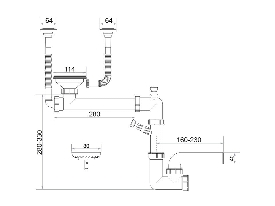Sifon Save Space + Easy Clean, cuvă simplă, manual, cu două preaplinuri, preaplin vertical