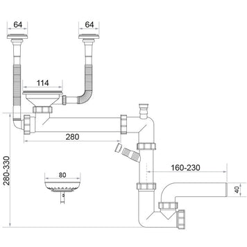 Sifon Save Space + Easy Clean, cuvă simplă, manual, cu două preaplinuri, preaplin vertical