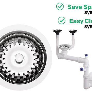 Sifon Save Space + Easy Clean, cuvă simplă, manual, cu două preaplinuri, preaplin vertical