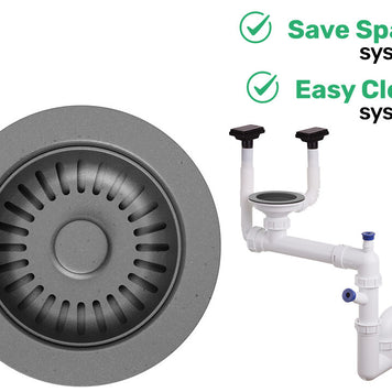 Sifon Save Space + Easy Clean, cuvă simplă, manual, cu două preaplinuri, preaplin vertical