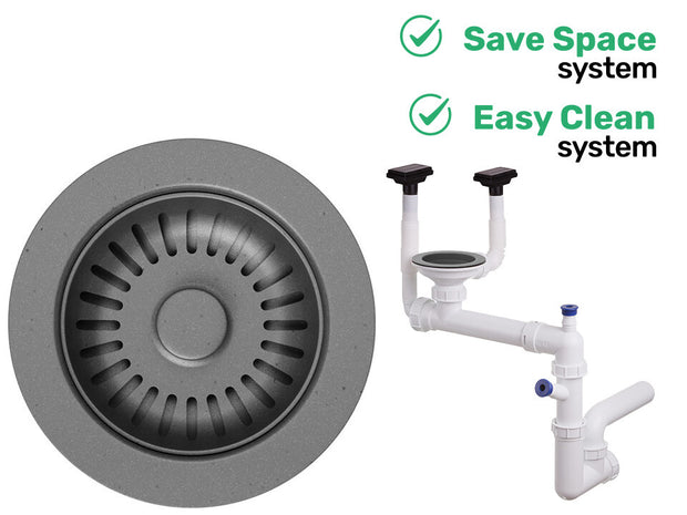 Sifon Save Space + Easy Clean, cuvă simplă, manual, cu două preaplinuri, preaplin vertical